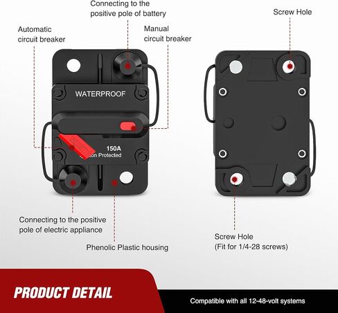 Nilight 30A Inline Circuit Breaker Resettable 12-24V DC Manual Reset Fuse Holder 3-15 AWG Overload Protection for Car Audio Sound Amplifier System RV Marine Boat Truck Solar Inverter in Kuwait
