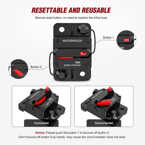 Nilight 30A Inline Circuit Breaker Resettable 12-24V DC Manual Reset Fuse Holder 3-15 AWG Overload Protection for Car Audio Sound Amplifier System RV Marine Boat Truck Solar Inverter in Kuwait