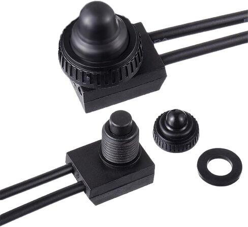 EPLZON KP-107 مفتاح ضغط مقاوم للماء 12 فولت مفتاح تشغيل/إيقاف SPST مع خطوط 4.5 بوصة للدراجات النارية/السيارة (عبوة من قطعتين، أسود) in Saudi Arabia