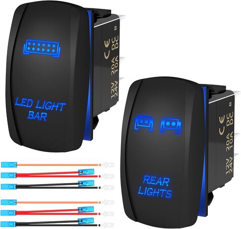 مفتاح شريط الضوء LED تشغيل/إيقاف 5 دبوس مفتاح الروك البحري بالليزر مقاوم للماء 12 فولت 20 أمبير 24 فولت 10 أمبير مفتاح تبديل شريط الضوء LED الأزرق مع أسلاك توصيل لقارب السيارة ATV UTV RZR in Kuwait
