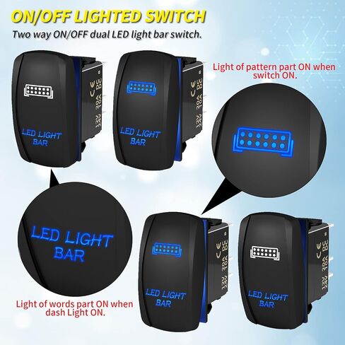 مفتاح شريط الضوء LED تشغيل/إيقاف 5 دبوس مفتاح الروك البحري بالليزر مقاوم للماء 12 فولت 20 أمبير 24 فولت 10 أمبير مفتاح تبديل شريط الضوء LED الأزرق مع أسلاك توصيل لقارب السيارة ATV UTV RZR in Kuwait