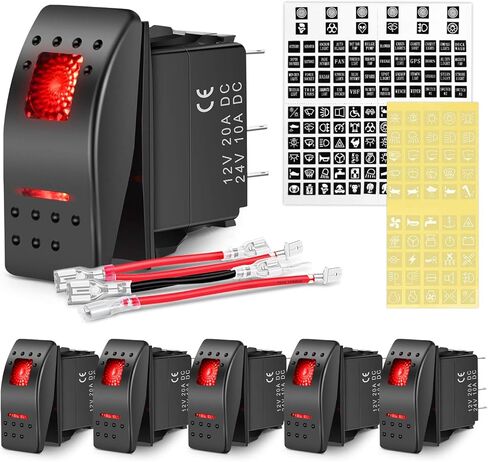Nilight 6PCS 5PIN SPST Rocker Switches مع 6 مجموعات من أسلاك التوصيل مجموعة 20A / 12V 10A / 24V تشغيل / إيقاف تبديل مفاتيح مع ملصق توهج ليلي للشاحنات والقوارب والدراجات النارية السيارات، ضمان لمدة عامين (90131F)، أزرق in Kuwait