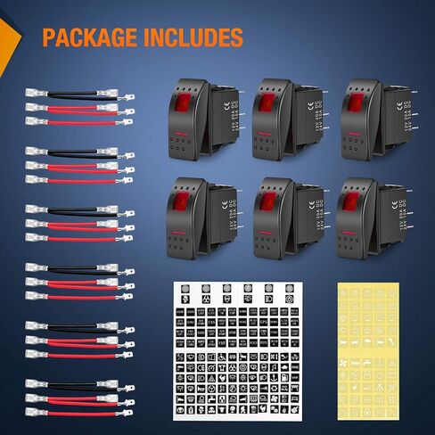 Nilight 6PCS 5PIN SPST Rocker Switches مع 6 مجموعات من أسلاك التوصيل مجموعة 20A / 12V 10A / 24V تشغيل / إيقاف تبديل مفاتيح مع ملصق توهج ليلي للشاحنات والقوارب والدراجات النارية السيارات، ضمان لمدة عامين (90131F)، أزرق in Kuwait