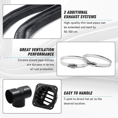 DTNESS 75mm Auto Heater Pipe Ducting, 9Pcs T-Branch Warm Air Outlet Vent Kit, Vent Hose for We-Basto Pro-pex Ebers-pacher Diesel Parking Heater in Kuwait