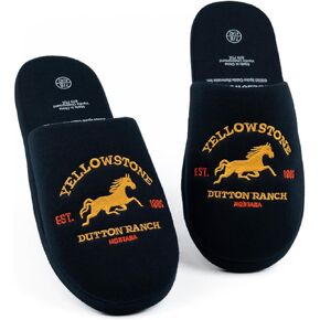 Yellowstone Mens Slippers | Adults Dutton Ranch Emblem Navy Footwear | TV Show Loungewear | Slip On House Shoes Loungewear