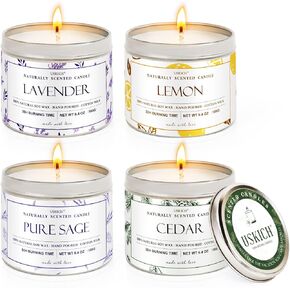 4 عبوات من الشموع المعطرة للمنزل، مجموعة شموع معطرة تدوم طويلاً، 6.4 أونصة، شموع الأرز للمنزل وشمعة اللافندر لتخفيف التوتر، هدايا شموع الليمون/التطهير للنساء والرجال
