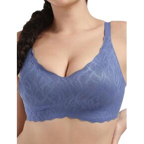 Womens Seamless Bra No Underwire Wireless Lace Scalloped Deep V Adjustable Straps Comfortable Everyday Bra