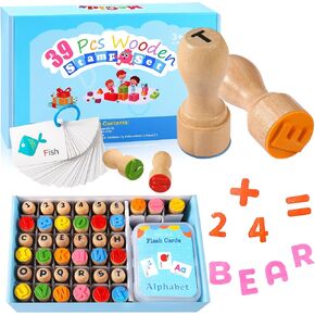 Alphabet Number Stamp for Kids Wooden Educational Learning Toy Stamps Gifts in Saudi Arabia