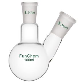 FunChem Glass Round Bottom Flask 24/40, 2 Neck Round Bottom Receiving Boiling Flask RBF, with 24/40 Standard Taper Outer Joint, 250 mL