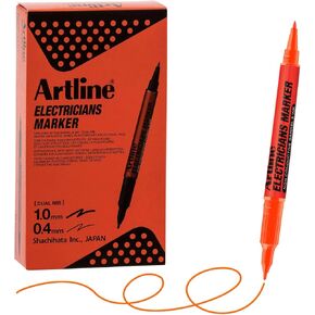 Artline Electricians Markers | Twin-Nib | Professional Series | Non-Conductive Ink & Barrel | EKPR-ELFT | 0.4mm Fine/1.0 Bullet Tips | Pack of 12 | Black