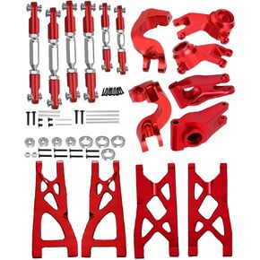 Upgrades Part for 1/10 Senton/Granite MEGA550 4X4,Alloy Suspension A Arms&Front Steering Block Knuckles & C-Hubs Caster Blocks & Rear Hubs&Adjustable Turnbuckles Camber Links,Red