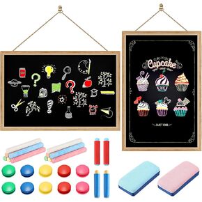 Yeaqee 2 Pack Magnetic Hanging Wall Chalkboards 15.7 x 23.6 Inches Large Chalk Board Sign Board Wood Framed Blackboard Kitchen Menu Board with Chalks Erasers Magnets for Home Office School Restaurant