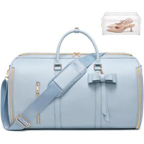 Garment Bags for Travel, Convertible Suit Travel Bag for Women, Fashion & Cute Carry On Garment Bag w/Shoes Pouch, 2 in 1 Foldable PU Leather Hanging Duffle Bag, Single-Zipper Design, Pink