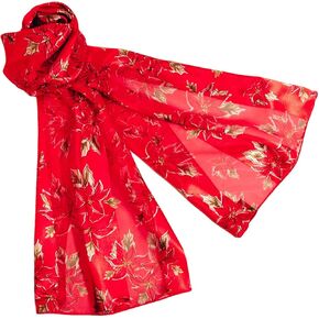 Red Poinsettia Christmas Scarf - W498RD