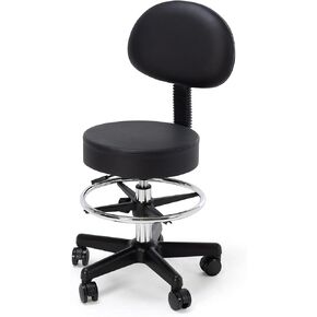 Frassie Drafting Chair with Back Adjustable Spa Bar Rolling Stool Multi-Purpose Office Desk Chair, Swivel Task Chair with Footrest Ring (Black)