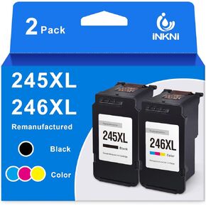 InkNI Remanufactured Ink Cartridge Replacement for Canon 245XL 246XL PG-245 XL Ink for Pixma TR4520 TR4522 MX492 MG2522 MX490 TS3122 TS3322 Printer (Black, Tri-Color) 245XL 246XL Combo Pack