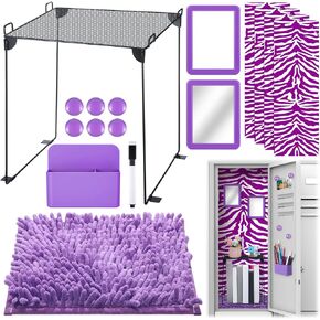 Pinkunn 16 Pieces Locker Organizer Accessories Kit Wallpaper Magnetic Whiteboard Magnets Mirror Dry Eraser Marker Rug Magnetic Storage Cup Organizing Shelf for people Back to School Essentials(Purple)