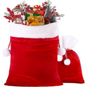 DIYDEC 2pcs Christmas Velvet Santa Bags with Drawstring Christmas Red Santa Gift Bags Large Santa Gift Sack for Xmas Present Party Supply Santa Costume Holiday Wrapping