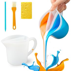 Silicone Split Cups for Paint Pouring with Handle 17oz Large 5-Slotted Drizzle Divided Cup Reusable Fluid Art Split Cup DIY Resin Crafts Mixing Cups Acrylic Paint Pour Dividers Supplies Painting Tools