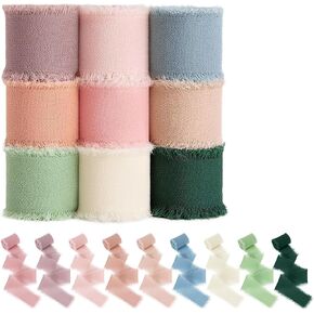 9 Rolls Chiffon Ribbon - Chiffon Silk Ribbon, 2yard x 9 Rolls Fringe Chiffon Ribbon, Ribbon Set for Flower Bouquet，Present Wrapping，Wedding Invitation，Decoration,9 Ccolors,18 Yards in Total