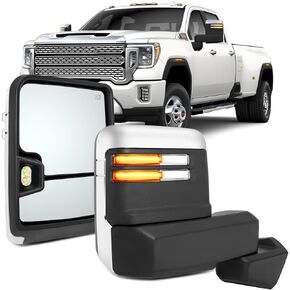 OCPTY New Pair Towing Mirrors Compatible With 2019-2022 For Chevy For Silverado 1500 Pickup Power Heated Turn Signal Width Puddle Running Back-Up Light Temp Sensor Chrome A Pair