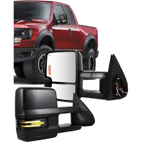 ECCPP Towing Mirrors Compatible With 1999-2002 For Chevrolet Silverado For GMC Sierra With Left Right Side With Power Heated Turn Signal Light switchback light on cover Back up lamp Black Texture