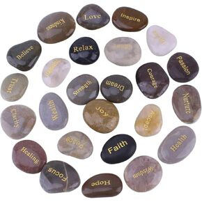 Engraved Rocks Different Words Inspirational Stones Bulk Faith Stones Novelty Gifts Zen Stones Gratitude Rocks Healing Prayer Stones Encouragement Rocks Positive Motivational(25 Different Words)