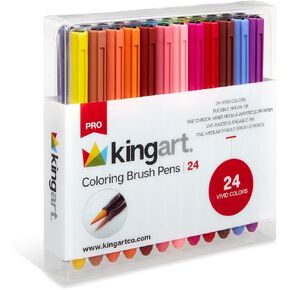 KINGART Pro, Water-Based Ink, Set of 24 Unique & Vivid Colors Brush Pens, Assorted 24 Piece