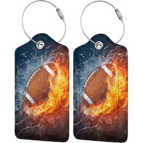 2 Pcs Soccer Luggage Tags for Suitcases, Kids Suitcases Tags for Boys Girls, Sports-Themed Leather Bag Backpack Bag Name Labels Baggage Tag for Travel Business with Stainless Steel Loop