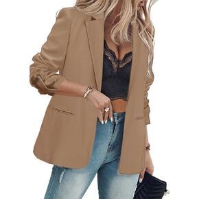 Chic Me Womens Bussiness Casual Blazers Open Front Roll Up Sleeves Fall Blazer 2024
