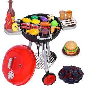 35 PCS Cooking Toy Set, Kids Kitchen Toy, BBQ Grill Playset with Pretend Smoke, Outdoor Interactive Cooking Game Gifts for 3 4 5 6 7 8 Year Old Girls Boys (19.68''L x 11.81''W x 21.65''H)