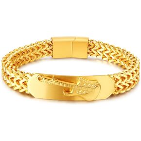 Men's Fashion Bracelet Stainless Steel Gold Link Bracelet Hip Hop Rock Guitar Punk Bracelet Men Jewelry Gift