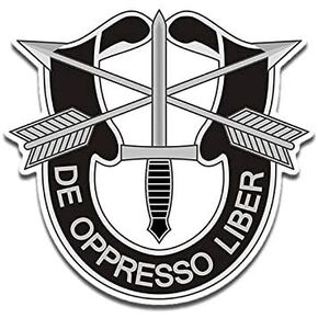 Special Forces USASOC Crest De Oppresso Liber Sticker (Vinyl Decal Green Beret for Cars, Trucks, Laptops (3 inch) U.S. Army Licensed