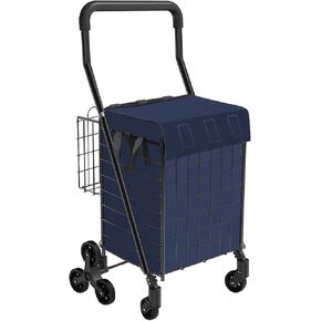 Kiffler Grocery Shopping Cart with 360° Rolling Swivel Wheels Stair Climber Utility Cart Easily Collapsible Cart with Tri-Wheels, 66lb Extended Foam Cover, Trolley for Stair, Laundry, Travel (Black)