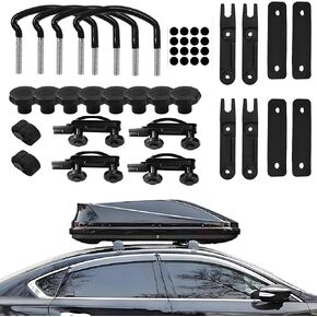 4PCS U-Shaped Roof Rack Mounting Brackets,Roof Rack Clamps for Securing Roof Box with Nuts&Roof Rack Straps,Universal Roof Rack Accessories/Cargo Carrier Replacement Parts