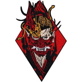 Oni Demon Samurai Patch – 4 inches, Cool Colorful Japanese Patch – Embroidered Iron On/Sew On Patches