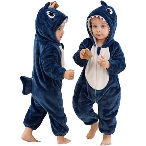 MICHLEY Infant Toddler Halloween Cosplay Costume Unisex Baby Hooded Romper Animal Outfit Jumpsuit 2-6 Months, Shark