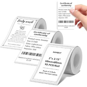 3 Rolls Labels for NIIMBOT B1 B21 B3S K3 Label Maker, 2'' x 1.18'' (50x30mm) Printer Labels, Food Labels for Jars, Personalized Editable Labels for Home/School/Office