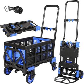 2 in 1 Folding Hand Truck Dolly with Basket,330LBS Capacity Hand Cart Foldable, Folding Dolly Cart with Wheels, Collapsible Dolly, Hand Truck Foldable Dolly with Retractable Handle