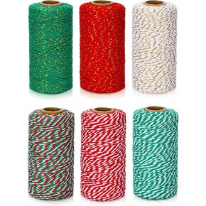 6 Rolls 1968 Feet Christmas Twine Baker Twine Wrapping Rope for Christmas DIY Crafts Gift Decorations, 6 Colors