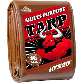 Tarp 6x8 ft Super Heavy Duty 16mil 100% Waterproof,Uv Resistant,High Durability Multipurpose Brown Tarp Suitable for Courtyards, Cars, Camping, Gardens, Pet Nests -by MVPNET