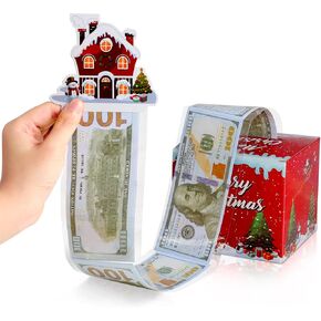 Christmas Money Box for Cash Gift Pull, Surprise Money Holder Cash Gift Christmas Money Pull Box for Kids Adults with Christmas Tree Card and Transparent Bags, Fun Christmas Party Gifts