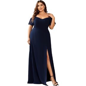 Ever-Pretty Plus Women's Off Shoulder Ruffles Sleeves Side Slit Chiffon Plus Size Bridesmaid Dresses 00237-DA