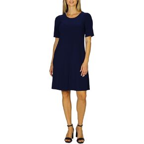 SeLouSuá Women's Dress - Elegant A-Line Dress with Elbow Sleeves Fitted on Top Relaxed Bottom
