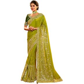 TRENDMALLS Women's Jacquard Silk Embroidery work Saree with Unstitch Blouse Piece (K1064-Green)