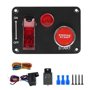 QWORK Ignition Switch Panel - 12V Toggle Switches 2 in 1 Rocker Switch with Engine Push Button, Relay Wiring Harness LED
