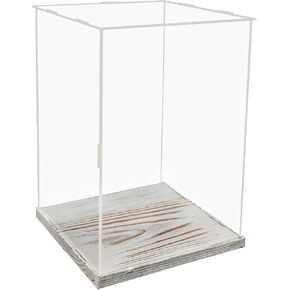 8x12'' transparent acrylic display box, doll doll display box,collectible display box with wooden base, suitable for collecting and displaying doll dolls, commemorative trophies, model toys (Brown)
