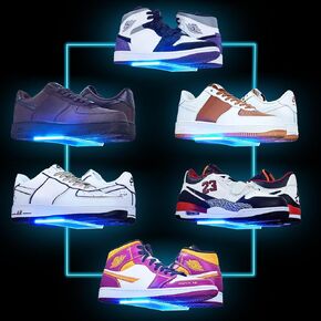 DILIBRA Set of 6 Floating Shoe Display Shelf with Lights, Glow Color Changing Clear Acrylic Shoe Shelf for Wall, Levitating Sneaker Shelves Wall Mount for Display Your Top Shoes Collection