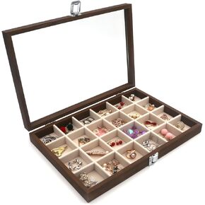 Wood Grain Jewelry Box,Jewelry Display Case, Jewelry Organizer, Jewelry Collection Case, Jewelry Storage Holder Box,Jewelry Display Lockable Case （12 Grid）