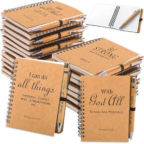 100 Pcs/50 Sets Christian Gifts Bulk Inspirational Spiral Notebook and Bible Verse Ballpoint Pen Prayer Journal God Scripture Notepad Religious Party Favor for Women Sunday School Church Visitor (50)